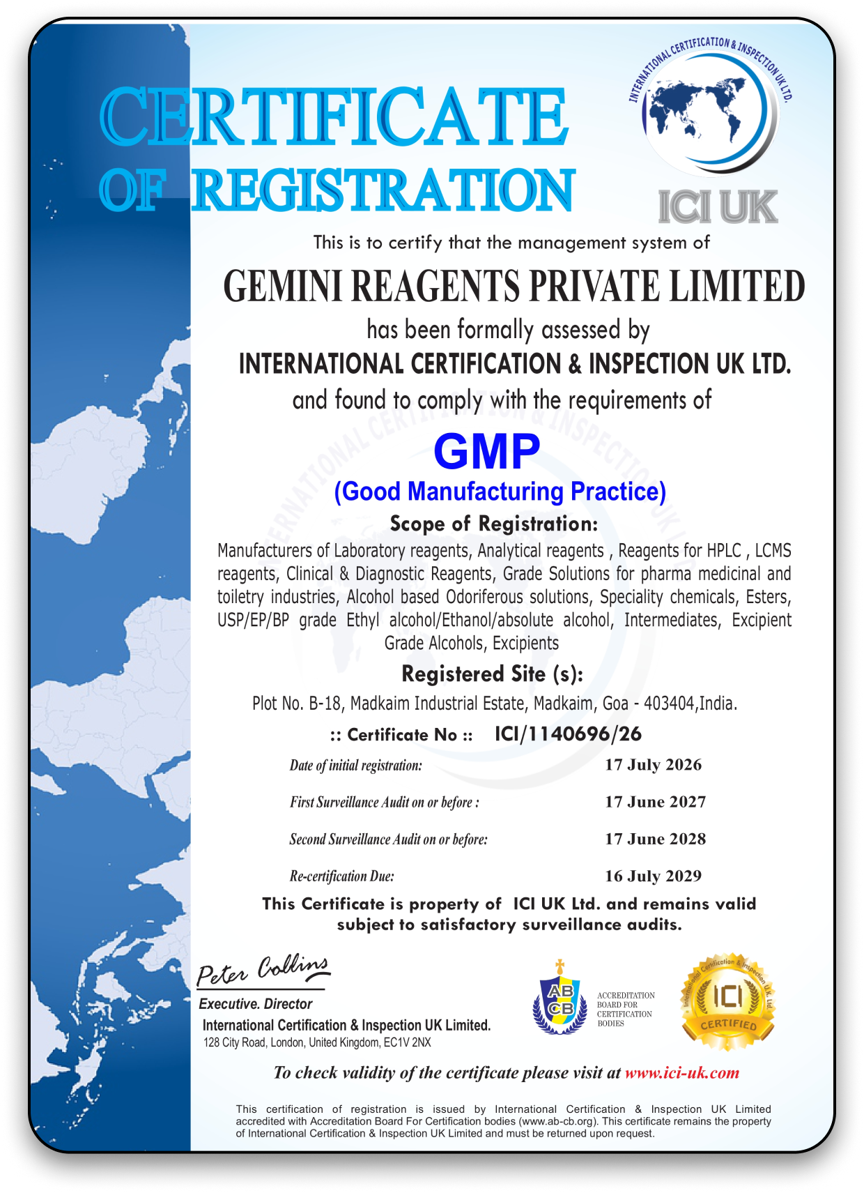 GMP (Good Manufacturing Practice) Certificate