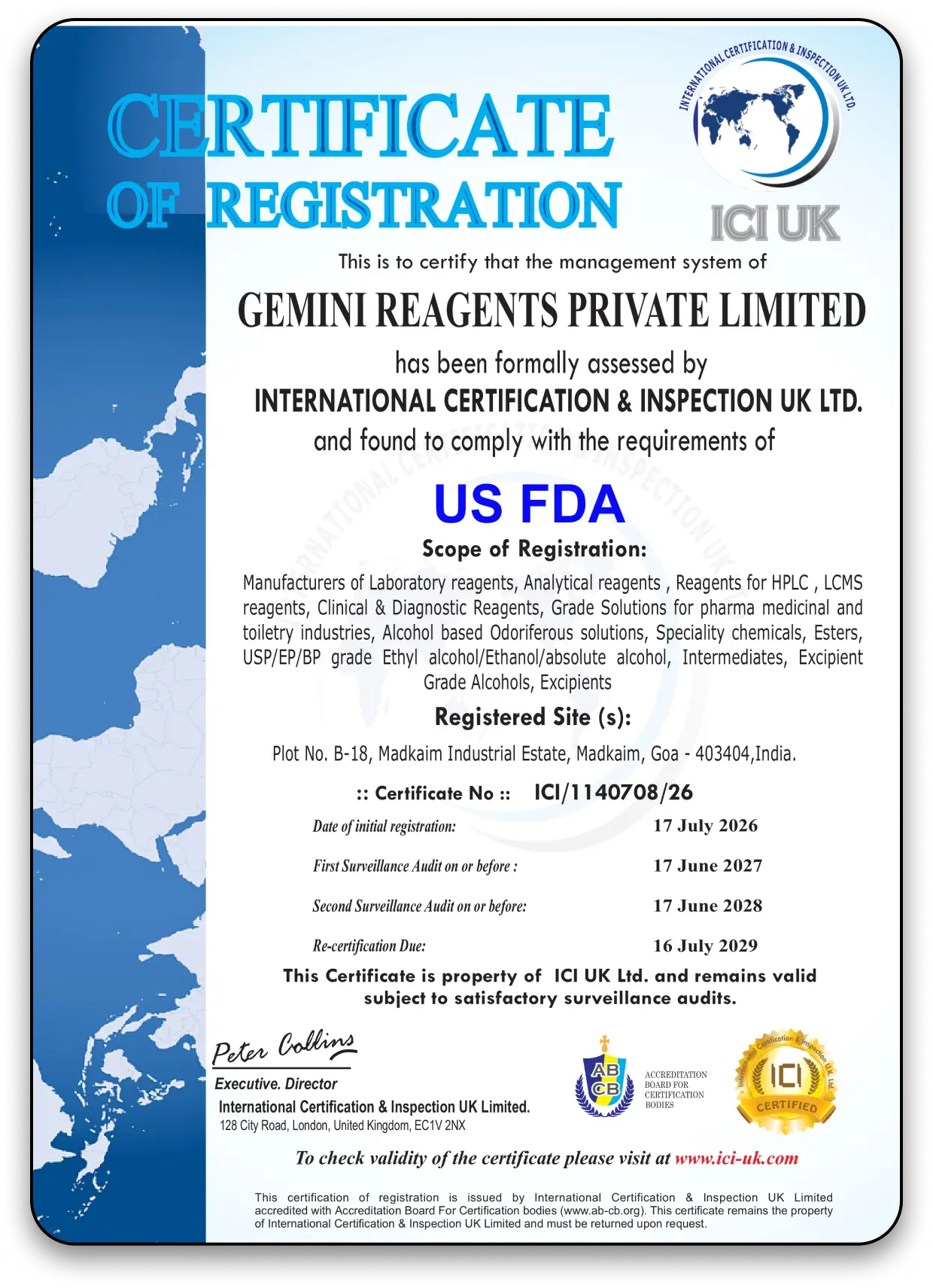 US FDA Registration Certificate