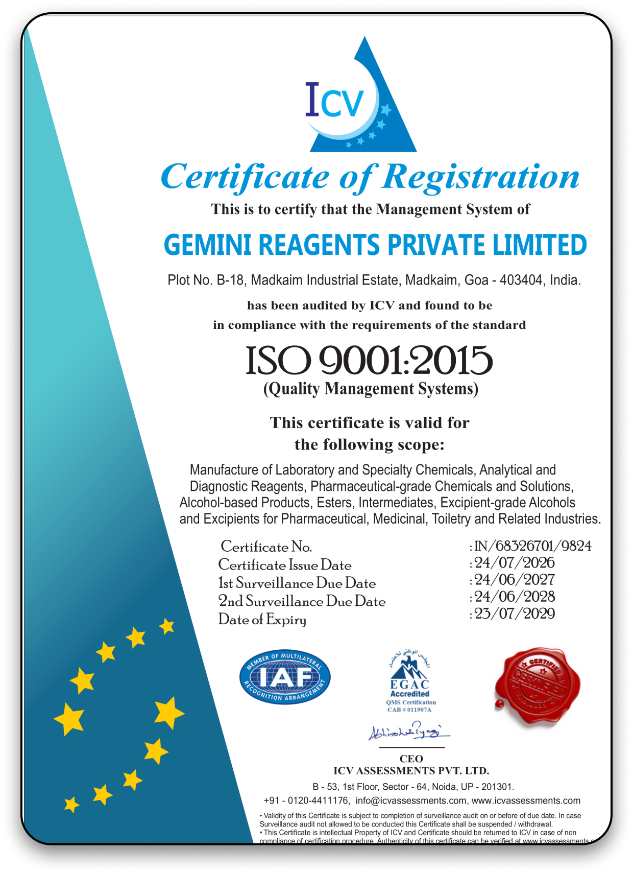 ISO 9001:2015 Quality Management Systems Certificate